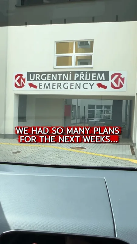 Video cover: a hospital emergency entrance seen through a car windscreen, text “WE HAD SO MANY PLANS FOR THE NEXT WEEKS…”.